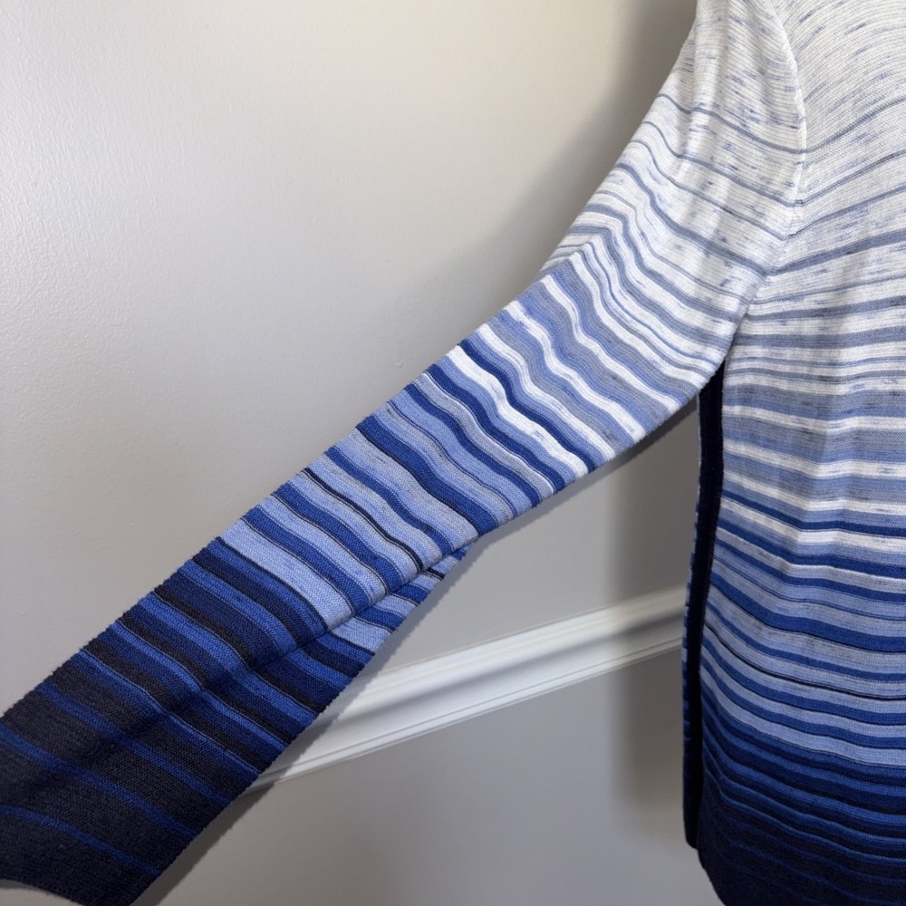 T By Talbots Top Women's XL Blue Ombre Stripe Drawstring Cowlneck Minimalist - Picture 10 of 15
